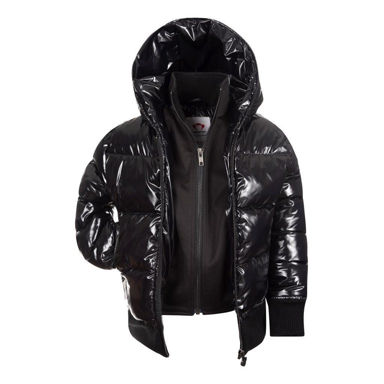 Shiny Black Flurry Coat - Black