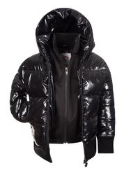 Shiny Black Flurry Coat - Black