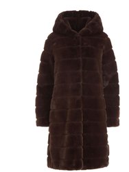 Women's Celine Faux Fur Hooded Coat - Brown