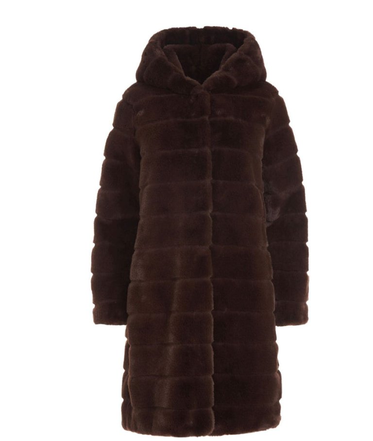 Women's Celine Faux Fur Hooded Coat - Brown