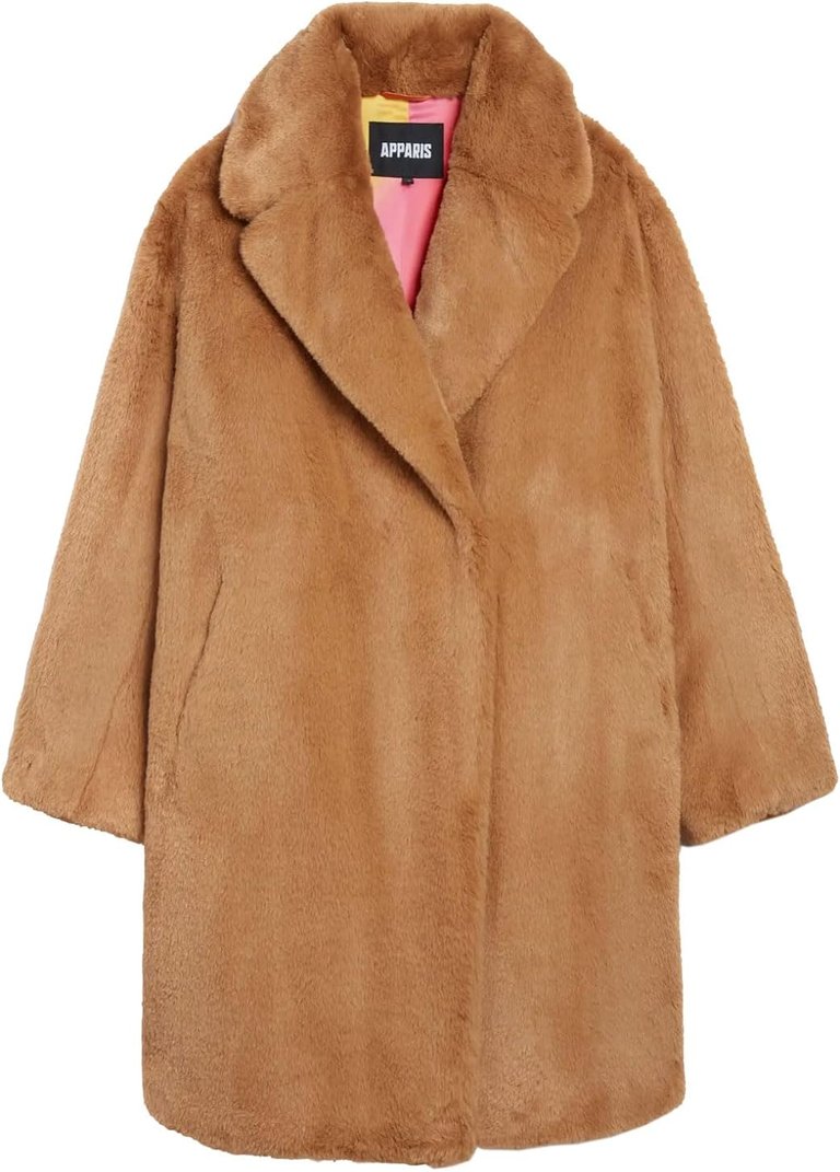Women's Stella Faux Fur 3/4 Coat, Biscuit Brown - Brown