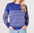 Crew Neck Striped Sweater - Cobalt