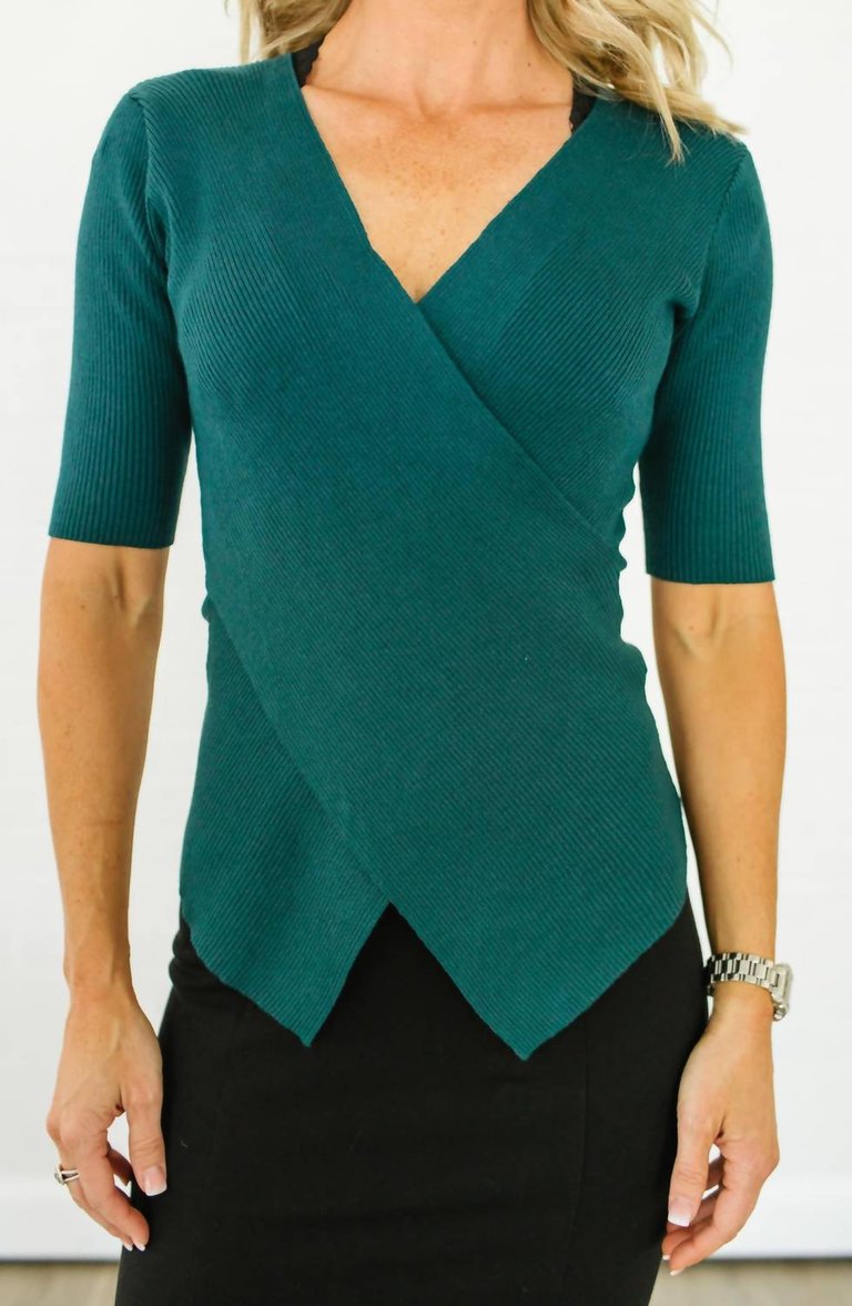 Faux Wrap Knit Top In Emerald Green - Emerald Green