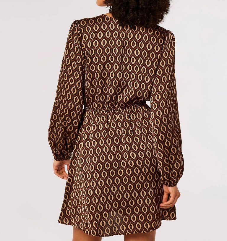 Geometric Satin Wrap Mini Dress In Brown