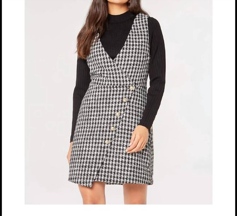 Houndstooth Mini Dress In Black - Black