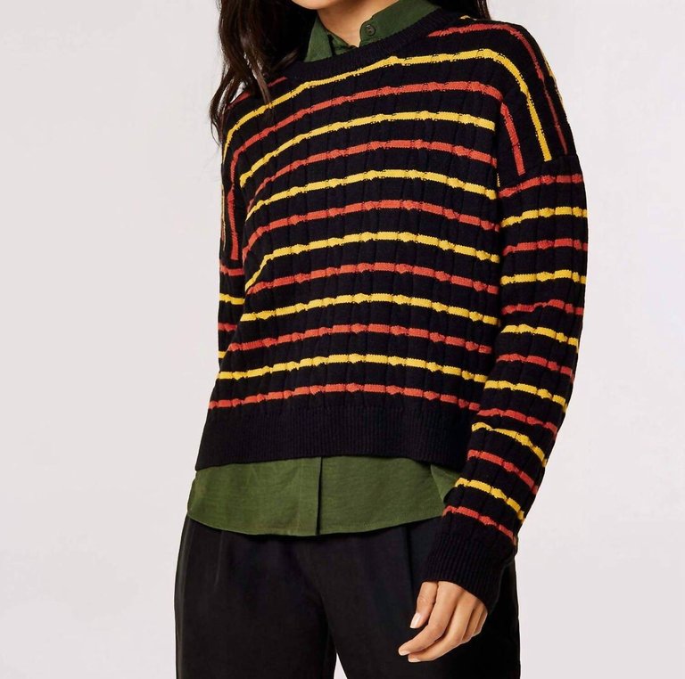 Plaited Knit Stripe Jumper In Black - Black