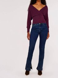Plum Ribbed Knit Cropped Sweater - Purple