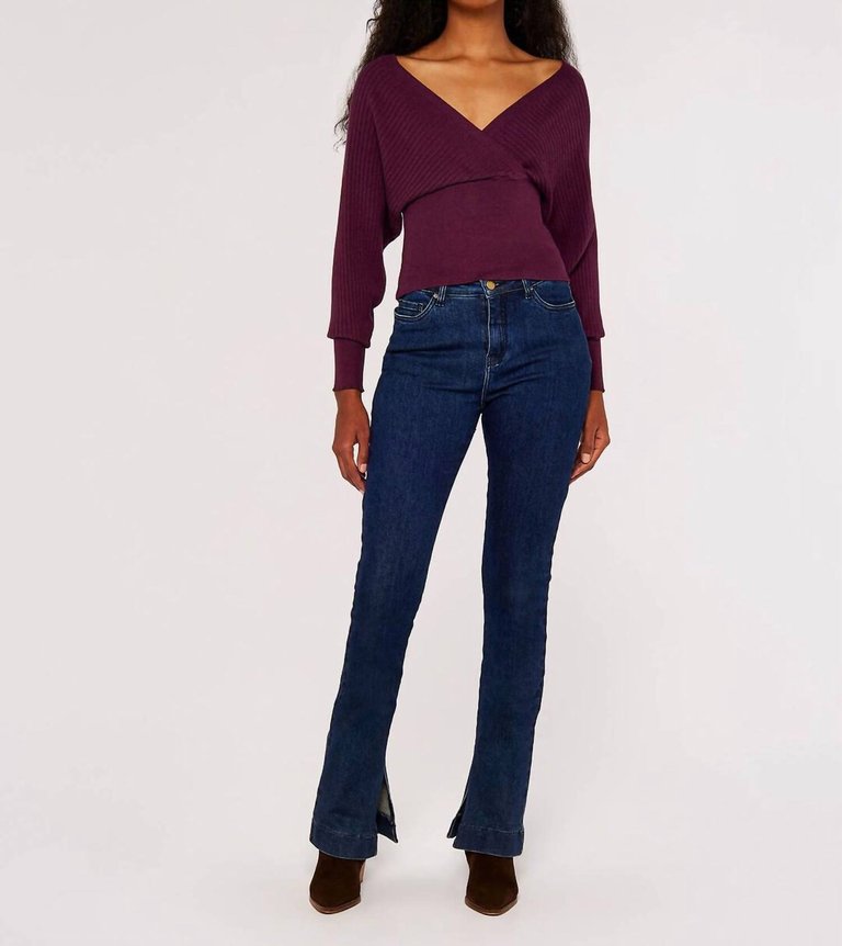 Plum Ribbed Knit Cropped Sweater - Purple