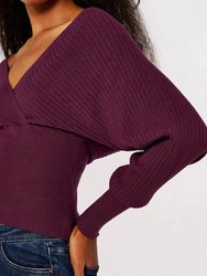 Plum Ribbed Knit Cropped Sweater