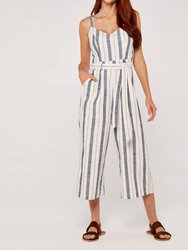 Stripe Linen Jumpsuit - White/Tan/Denim