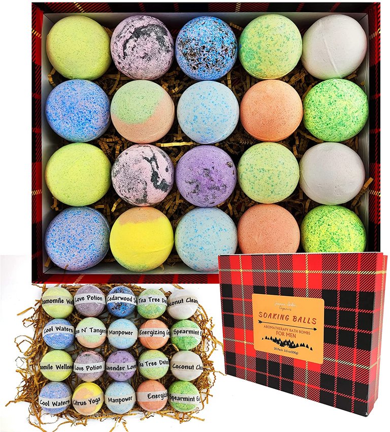 XL 20 Piece Bath Bomb Gift Set for Real Men, Natural