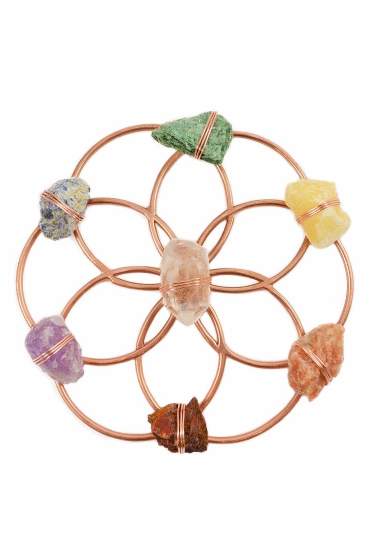 Chakra Balancing Flower of Life Healing Crystal Grid - Rose Gold