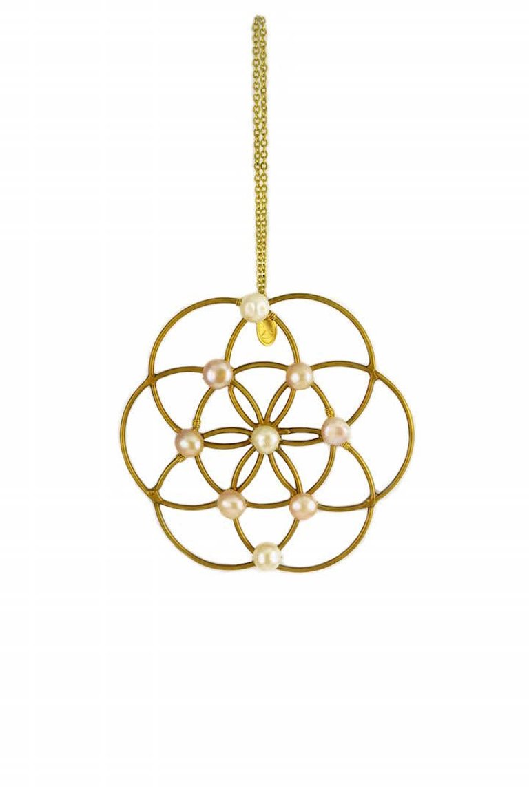 Freshwater Pearl Flower Of Life Grid Ornament - Gold