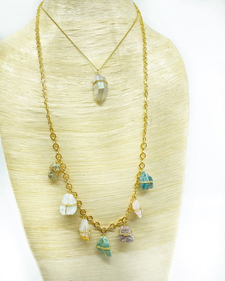 Healing Crystal Garland Layered Necklace - Gold