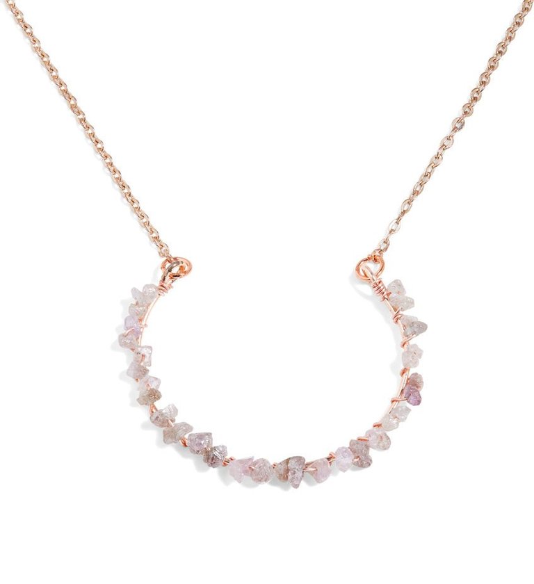 Horseshoe Pink Rough Diamond Rose Gold Necklace