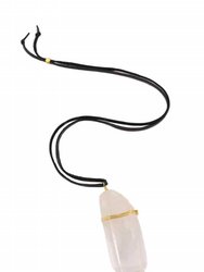 Mixed Media Mega Quartz Necklace - Black Leather