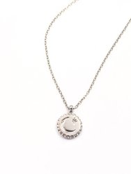 Moon North Star Pendant Necklace - Silver