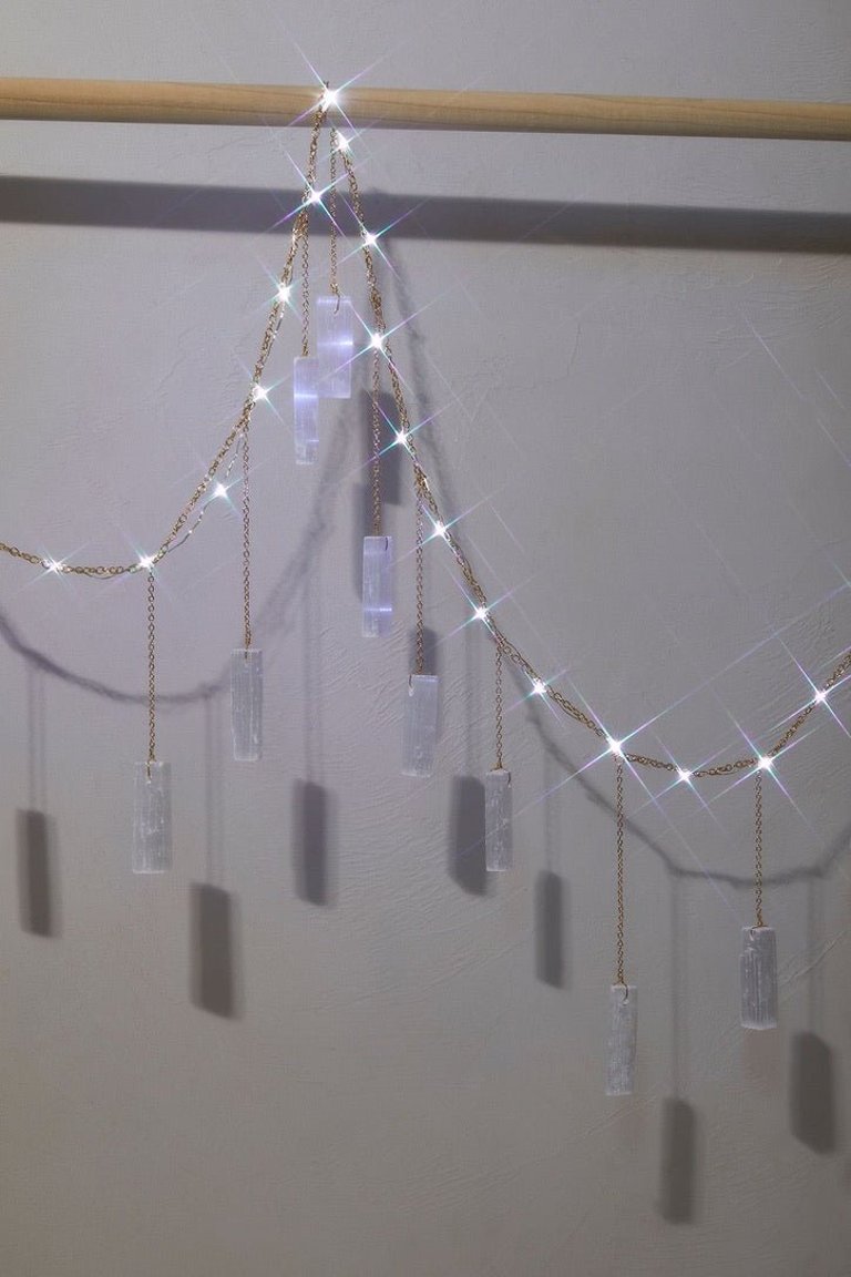 Selenite Garland with String Lighting