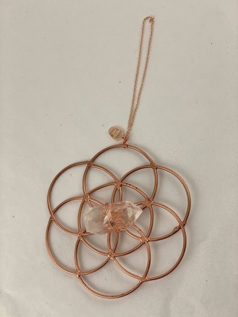 Single Crystal Grid Flower Of Life Ornament - Rose Gold