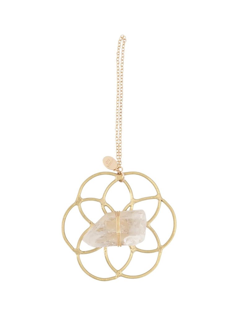Super Mini Grid Flower Of Life Ornament Clear Quartz - gold