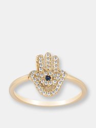 Diamond & Blue Sapphire Hamsa Ring - White