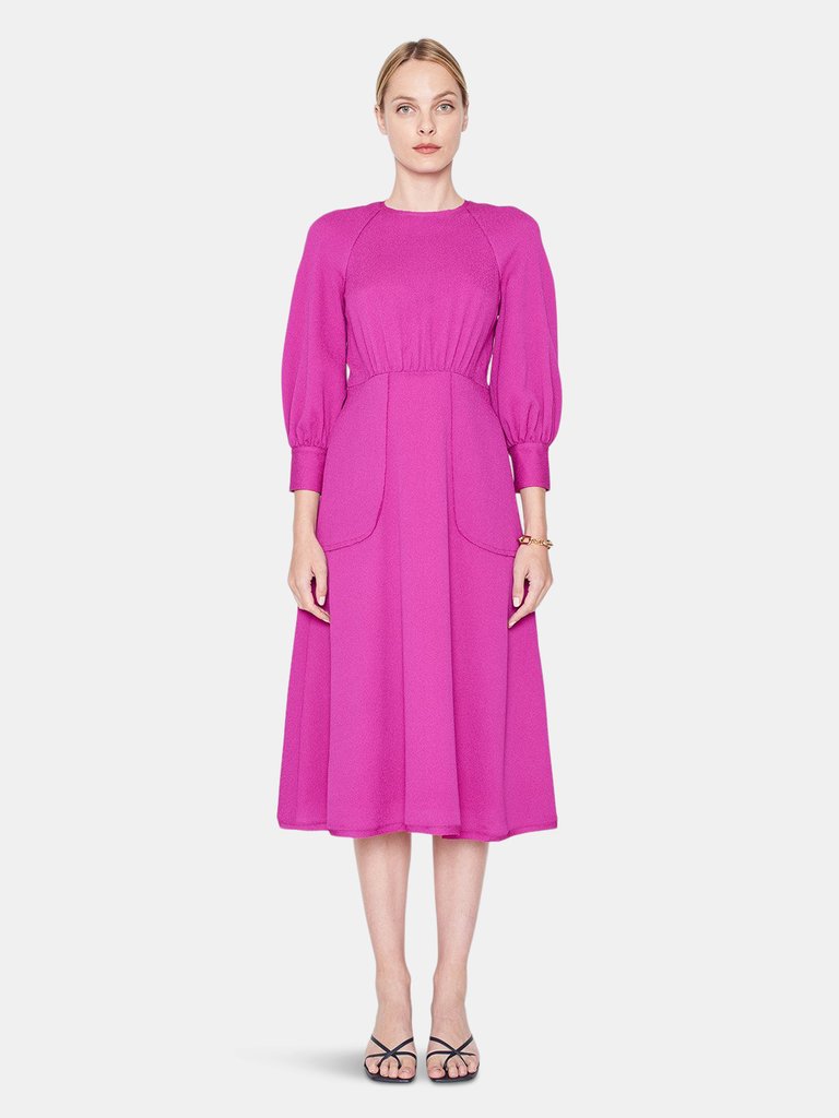 Gathered Front Bracelet Sleeve Dress - Fuschia