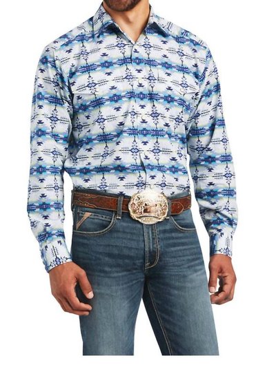 Ariat Ivan L/sleeve Classic Snap Shirt In White With Blue Aztec Print product