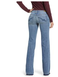Women's Mid Rise Trouser Leah 3D Wide Leg Jean In Denim Blue