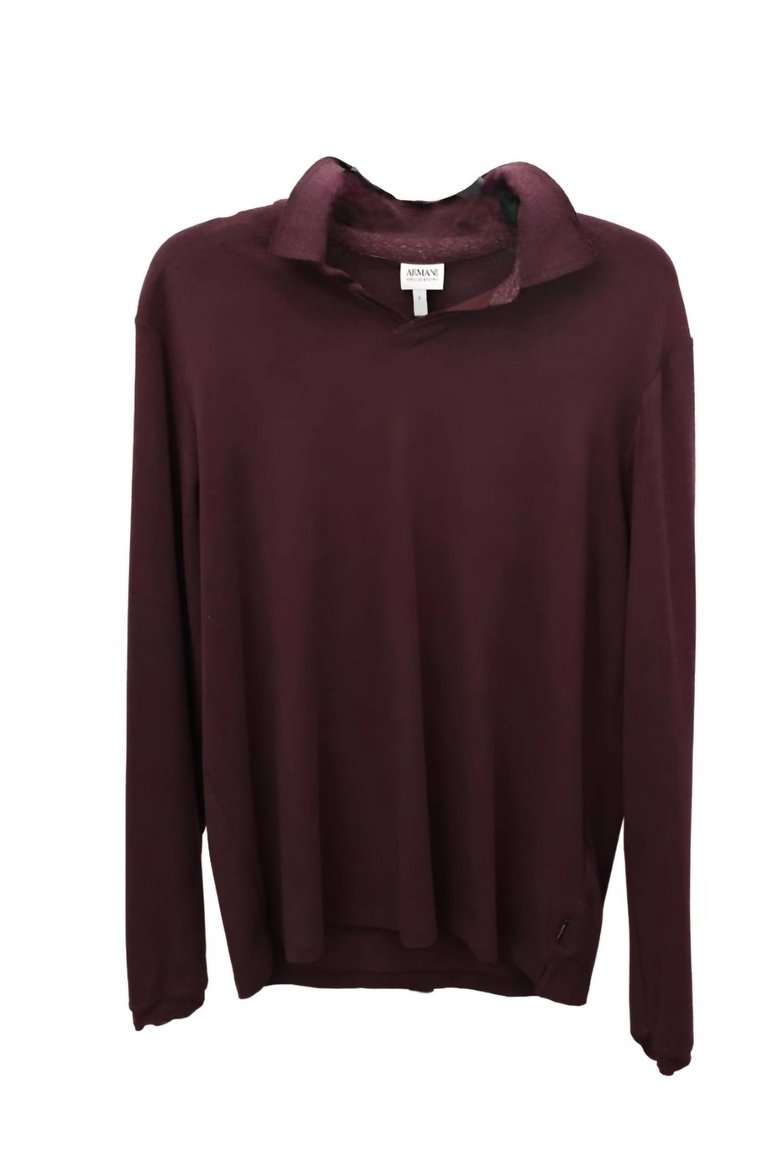 Long Sleeve Polo Shirt In Burgundy - Burgundy