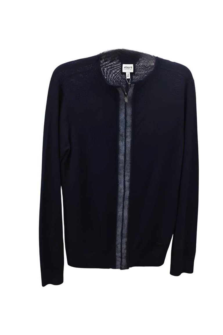 Men's Zip Up Cardigan In Navy - Navy