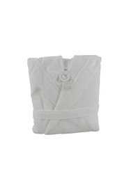 Womens/Ladies Deluxe Velour Bathrobe With Hood - White