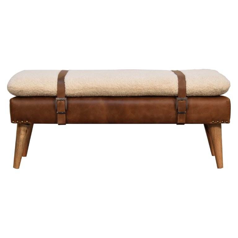 Boucle Buffalo Hide Leather Bench - Brown