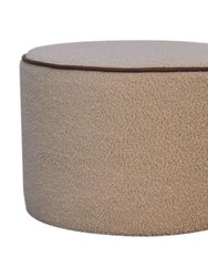 Boucle Round Footstool With Bufallo Leather Piping - Cream