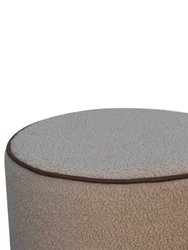 Boucle Round Footstool With Bufallo Leather Piping