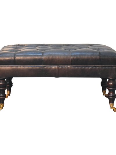 Artisan Furniture Buffalo Ash Black Leather Ottoman With Castor Legs product