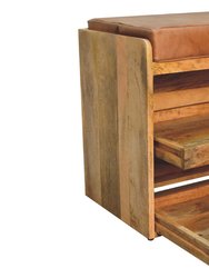 Buffalo Hide Pull out Oak-ish Shoe Storage Bench