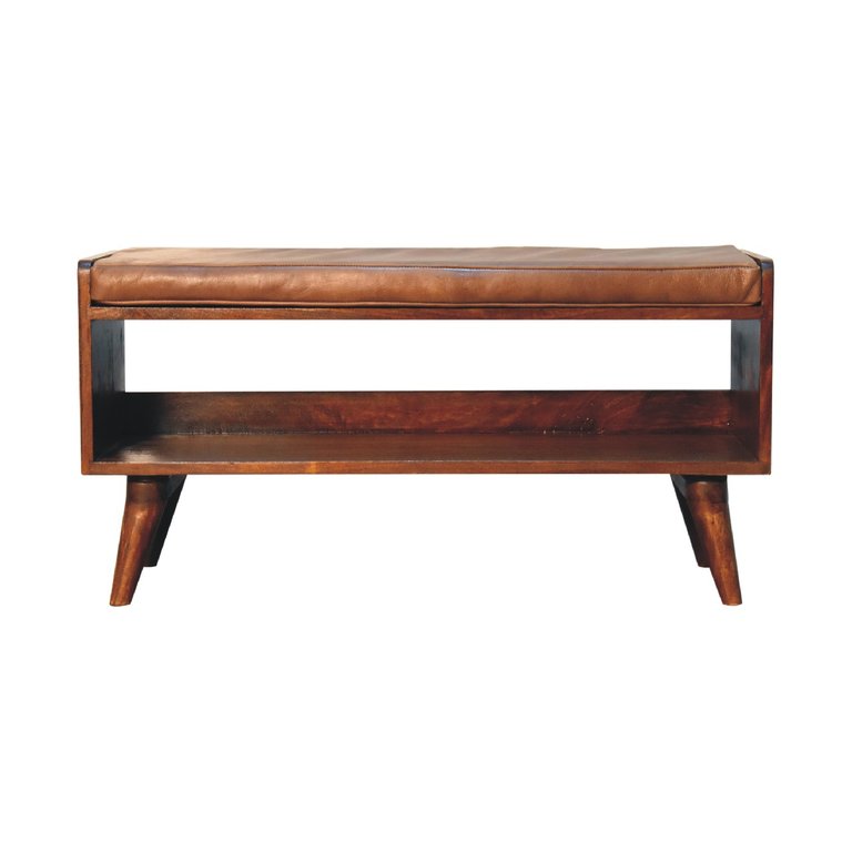 Chestnut Bench With Brown Leather Seatpad - Brown