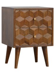 Chestnut Cube Carved Nightstand