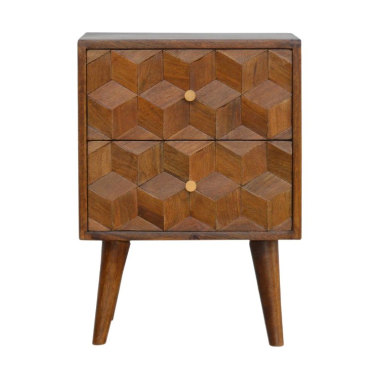 Chestnut Cube Carved Nightstand - Brown