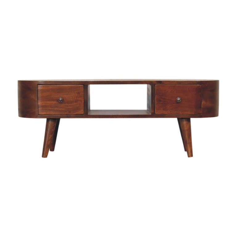 Chestnut Rounded Coffee Table With Open Slot - Dark Brown