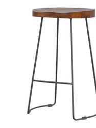 Industrial Bar Stool With Chunky Wood Seat