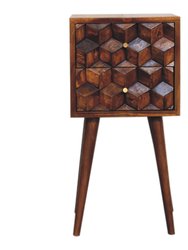 Mini Chestnut Cube Carved 2 Drawer Bedside