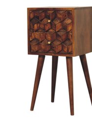 Mini Chestnut Cube Carved 2 Drawer Bedside