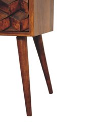 Mini Chestnut Cube Carved 2 Drawer Bedside