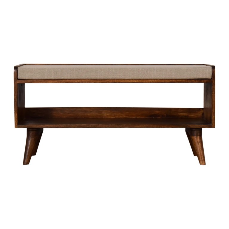 Nordic Chestnut Finish Storage Bench With Seat Pad - Chestnut