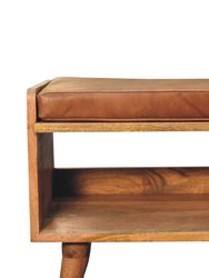 Oak-ish Bench With Tan Leather Seatpad
