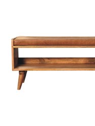 Oak-ish Bench With Tan Leather Seatpad - Light Brown