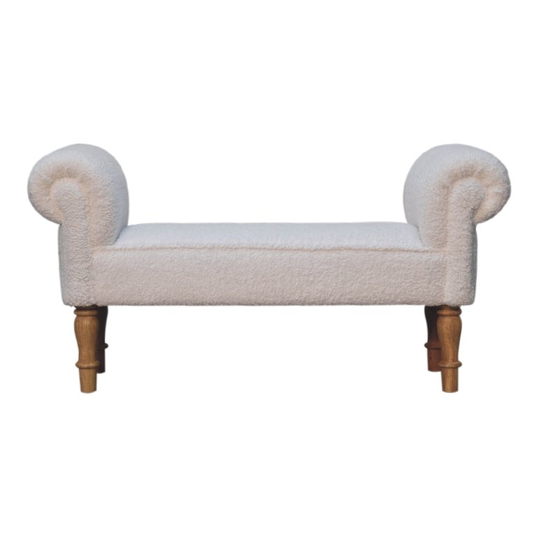 White Boucle Bedroom Bench - Cream