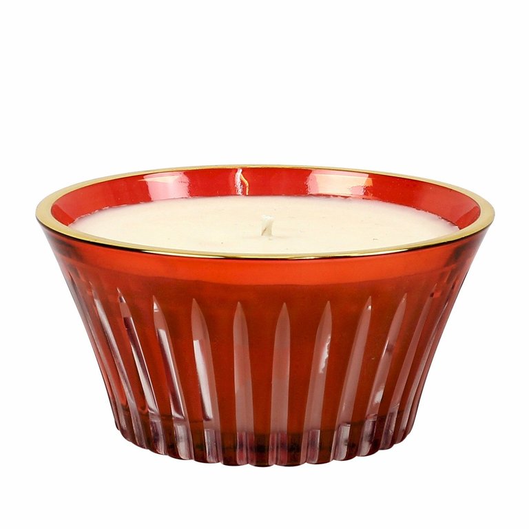 Crystal Candles: Scented Soy Candle in Hand Engraved Red Crystal Cup - Christmas Tree Scent
