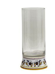 Deruta Bella Vetro: Cylindrical Glass Vase On Ceramic Base Perugino Design  - Clear